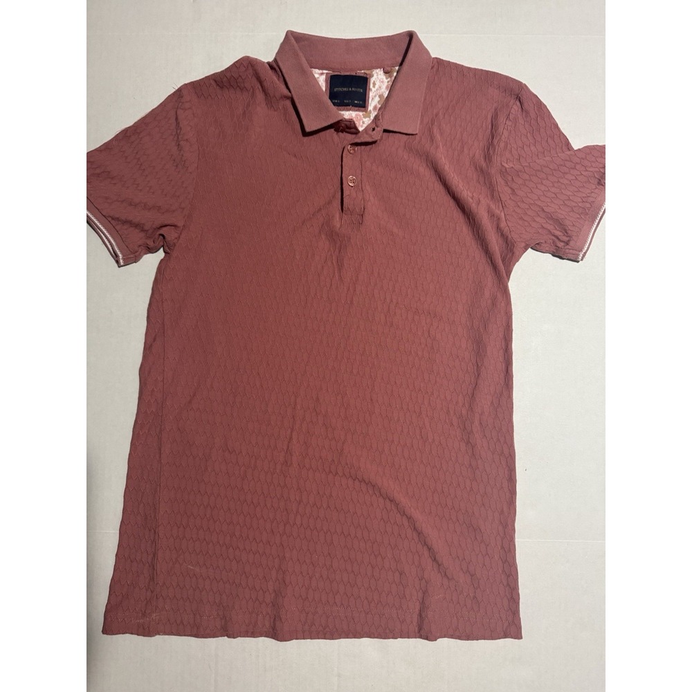 Stitches & Rivets, Dark red Textured SS Polo Shirt, Men's Small